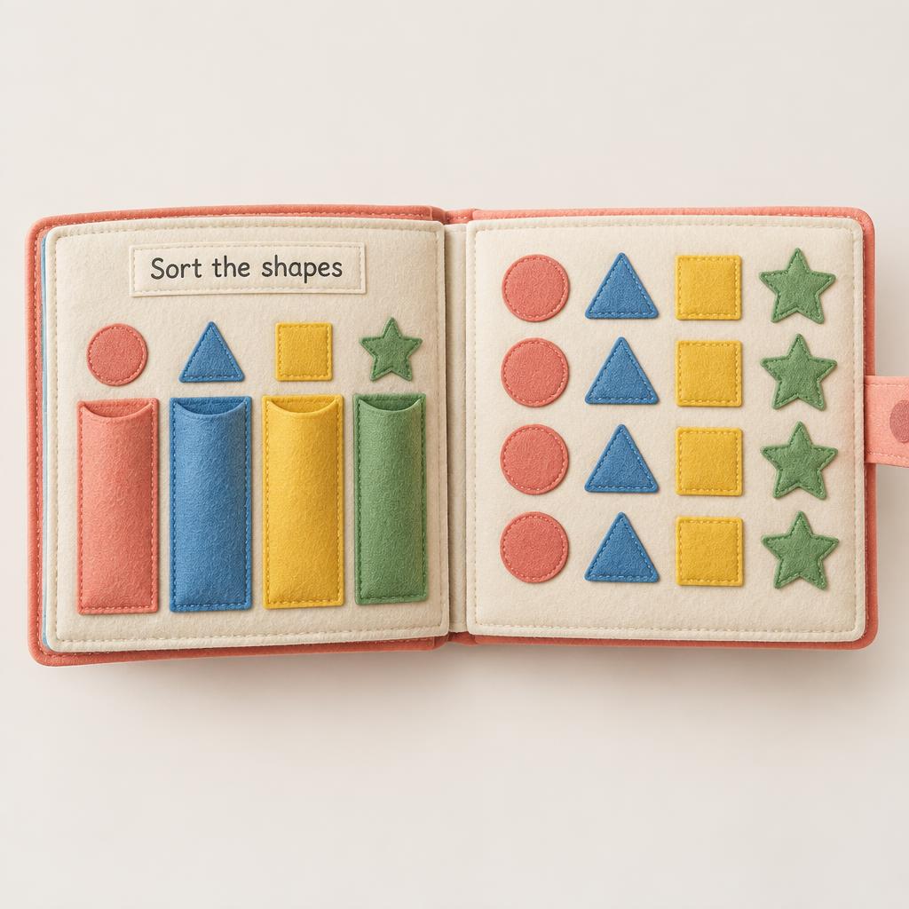Shapes Adventure felt busy book, open